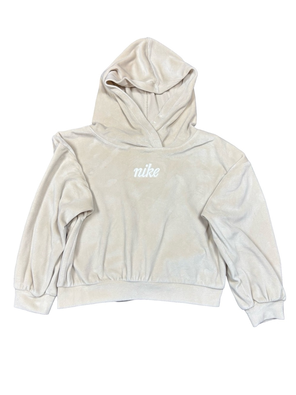 Nike Girls 6X Beige‎ Velour Hoodie Embroidered Logo